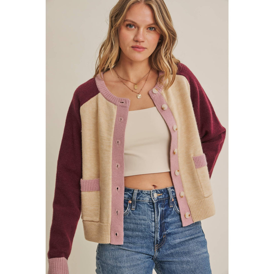 Morning Light Cafe Wool Blend Color Block Cardigan