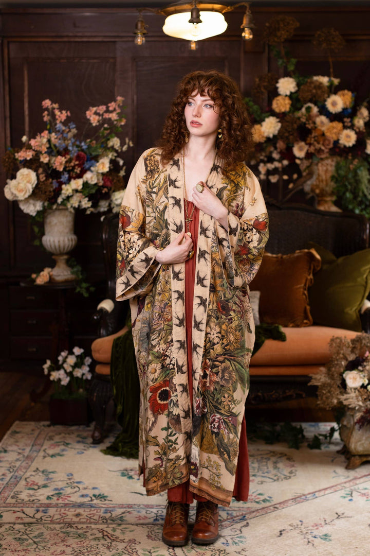 Golden Hour Opera Duster Kimono Robe w/ floral print