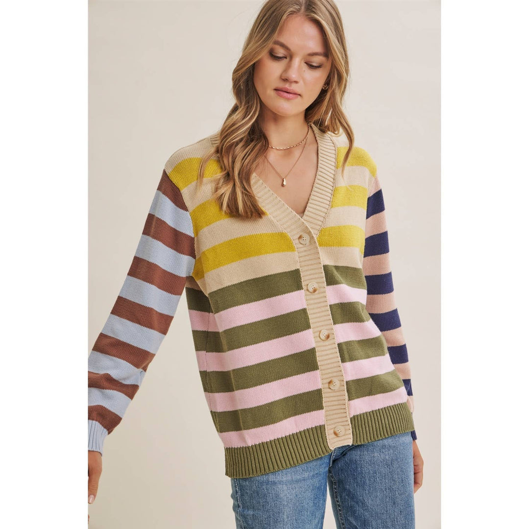 Playful Color Story Multi Color Stripe Button Down Cardigan