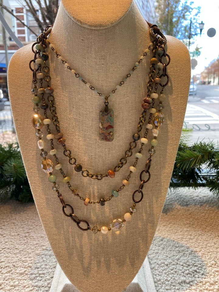 Four Tier Necklace Chain with Aqua and Opal