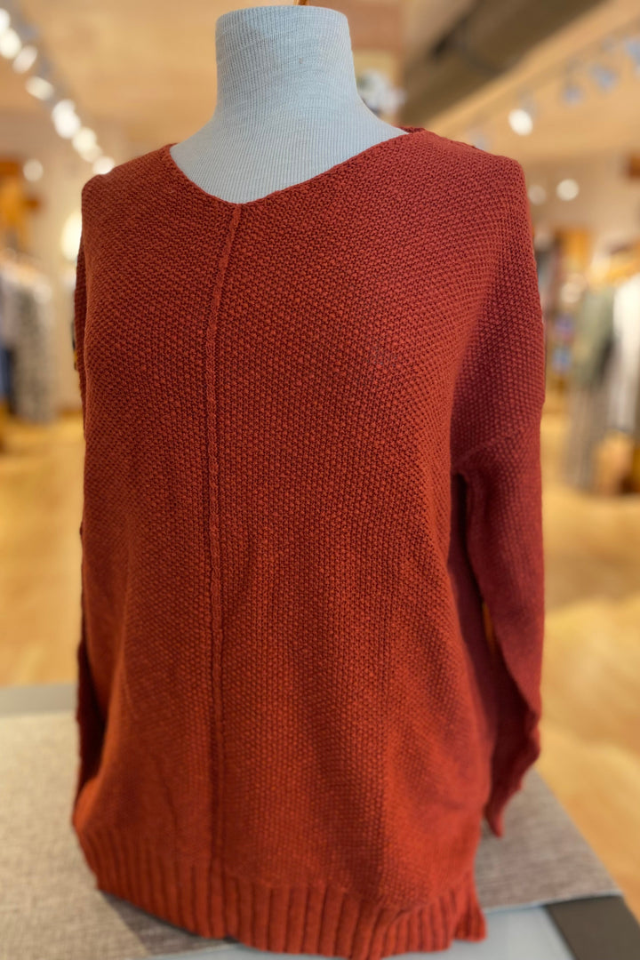 Center Seam V-Neck Seed Stitch Sweater