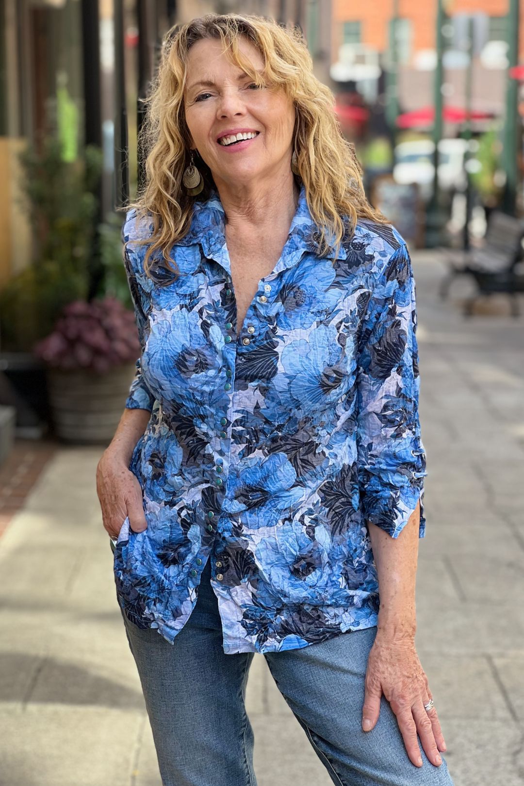 Carine Snap Front Shirt in Winter Floral at Adlib Clothing in Asheville, NC