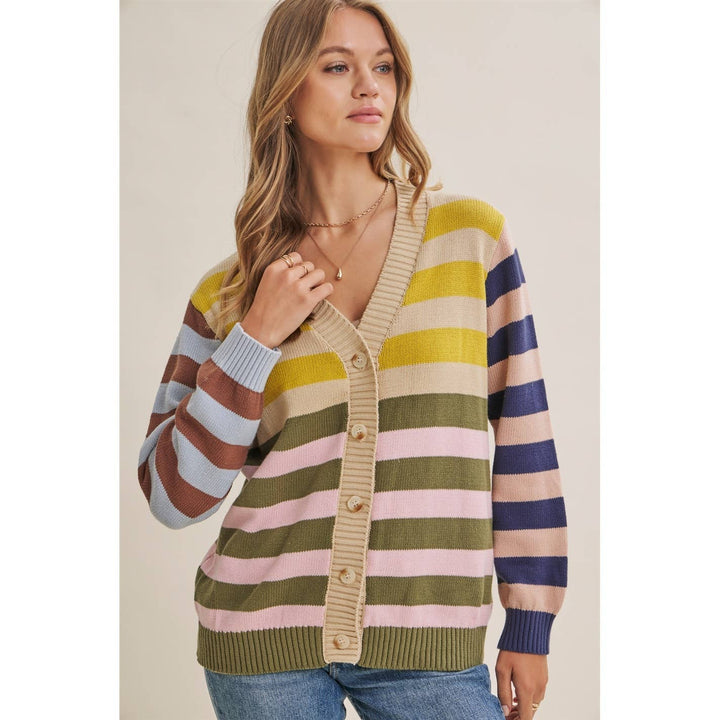 Playful Color Story Multi Color Stripe Button Down Cardigan