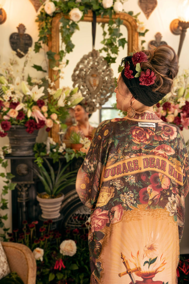 Courage Dear Heart Opera Duster Kimono Robe w/ Sacred Heart