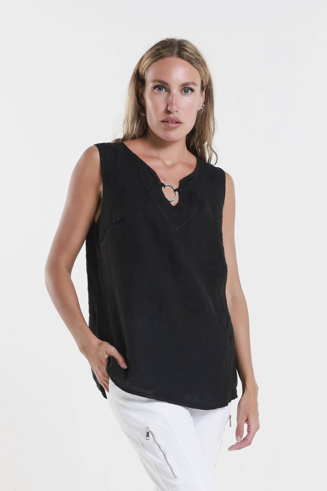Cora Ring Detail Linen Tank