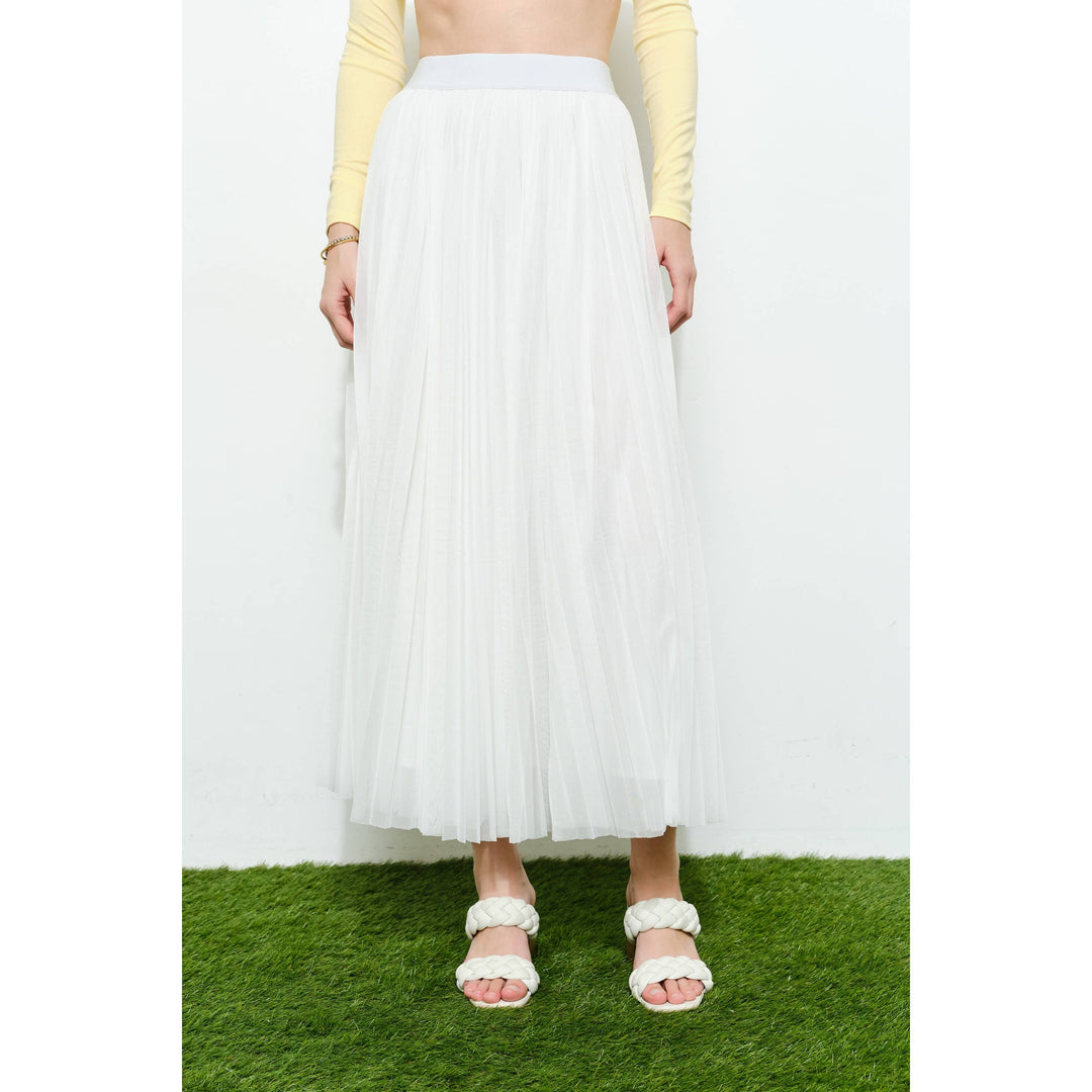 Chic Mesh Sheer Pleated Tulle Maxi Skirt