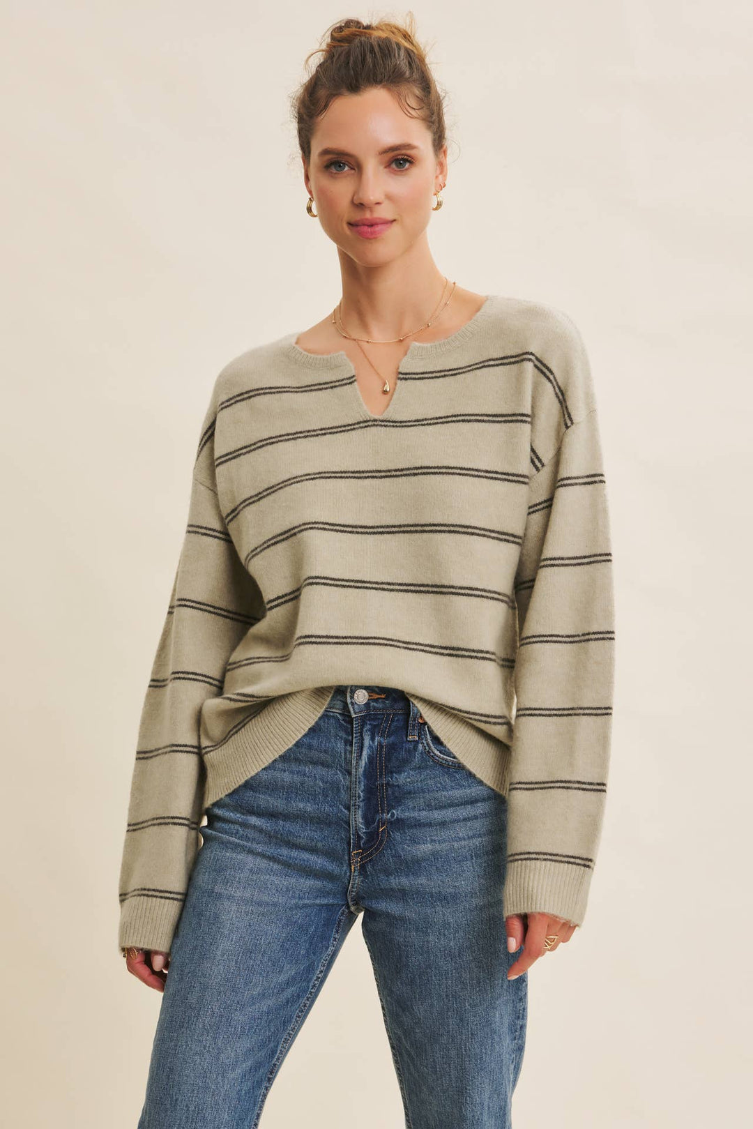 Eco-Conscious Stripe Oversized Easy Favorite Sweater Top