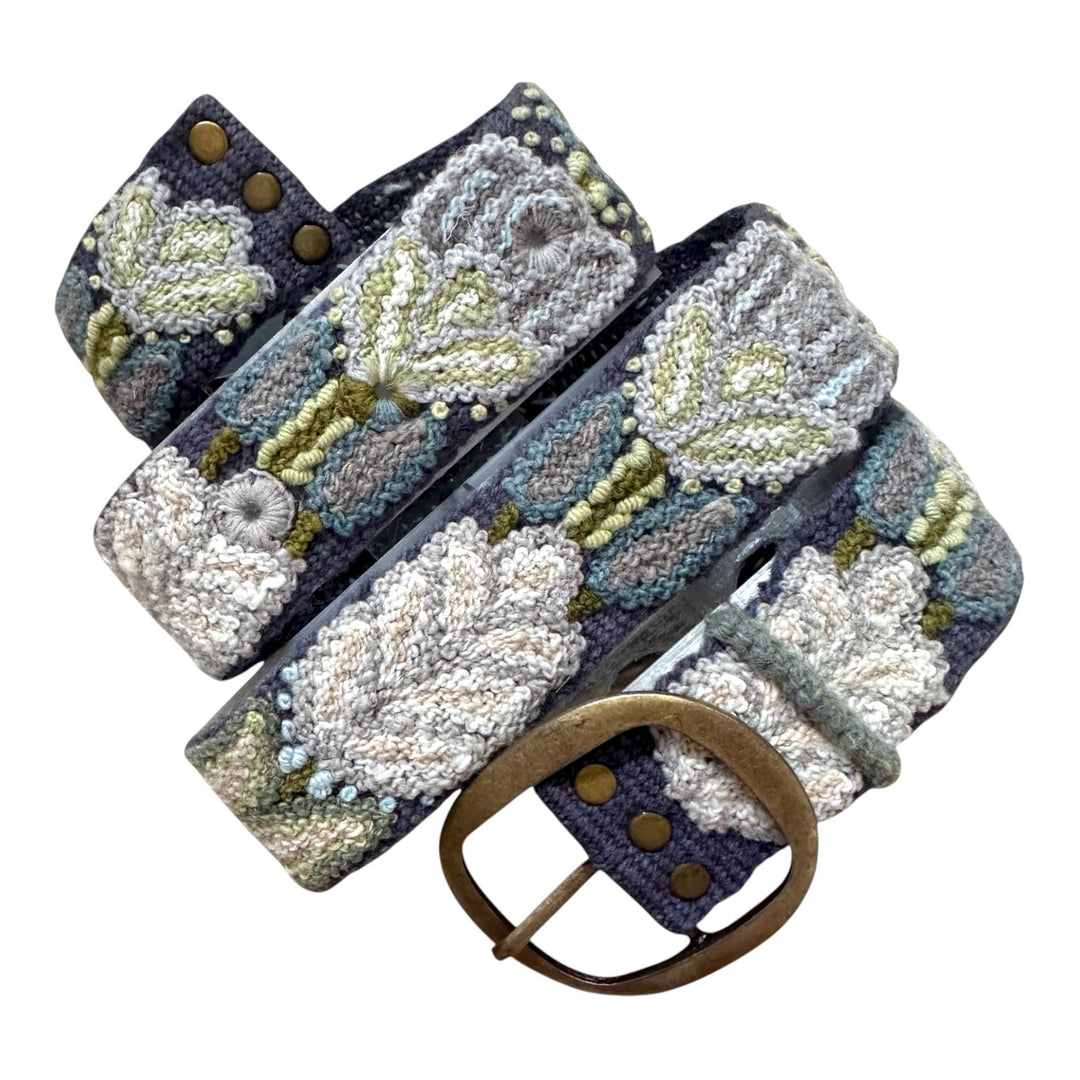 Slate Meadow - Hand Embroidered Floral Wool Peruvian Belt