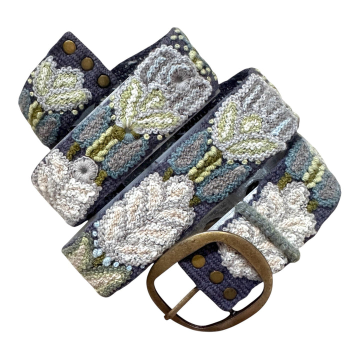 Slate Meadow - Hand Embroidered Floral Wool Peruvian Belt