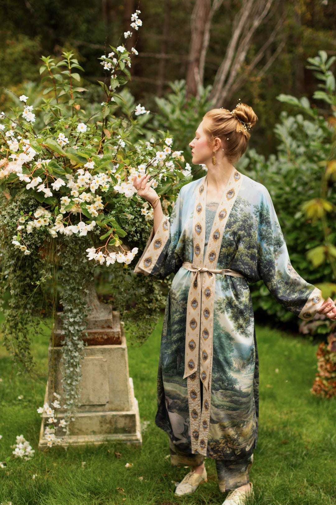 The Mythmaker Opera Duster w/ pastoral landscape & unicorn