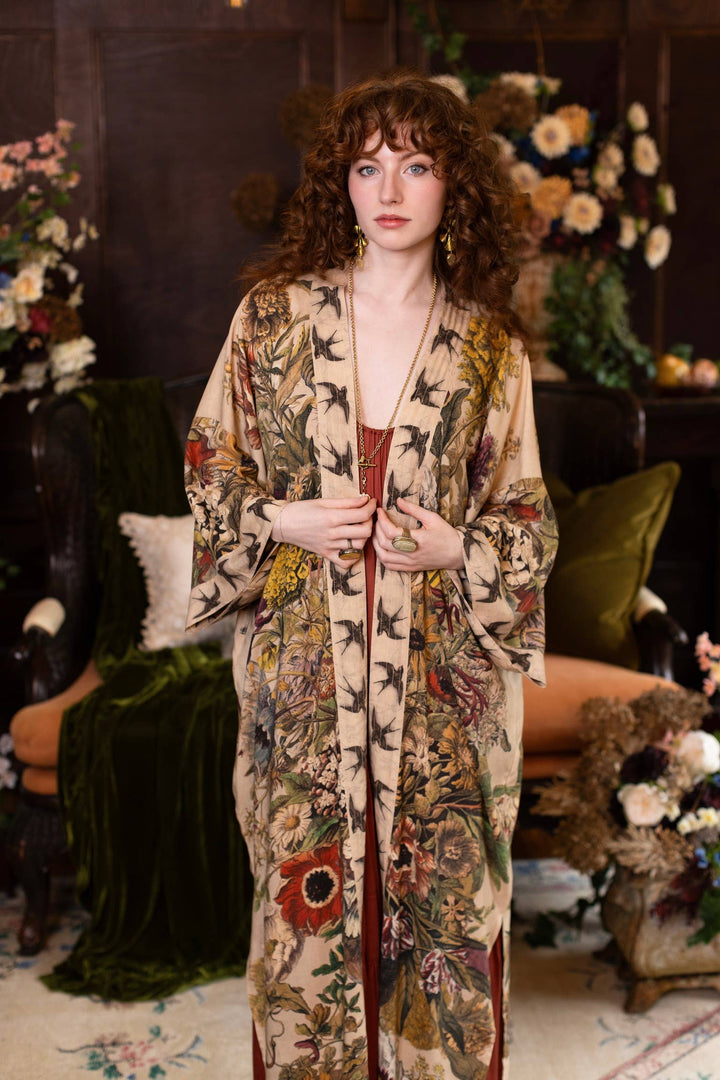 Golden Hour Opera Duster Kimono Robe w/ floral print