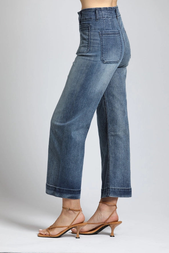 Crop Wide Leg Jean with Patch Pockets