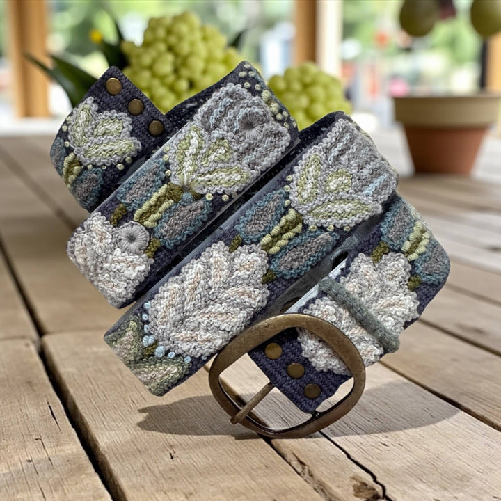 Slate Meadow - Hand Embroidered Floral Wool Peruvian Belt