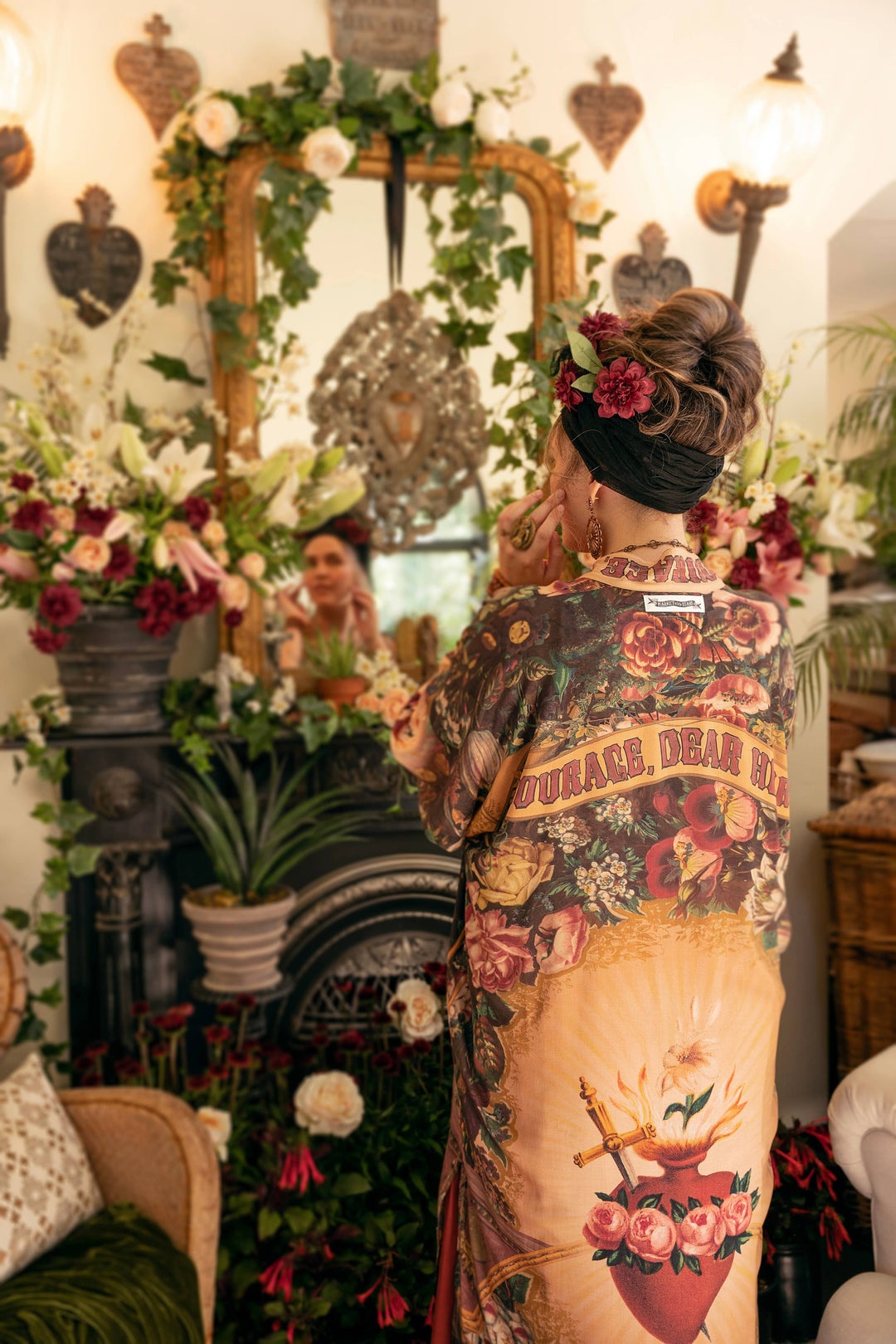 Courage Dear Heart Opera Duster Kimono Robe w/ Sacred Heart