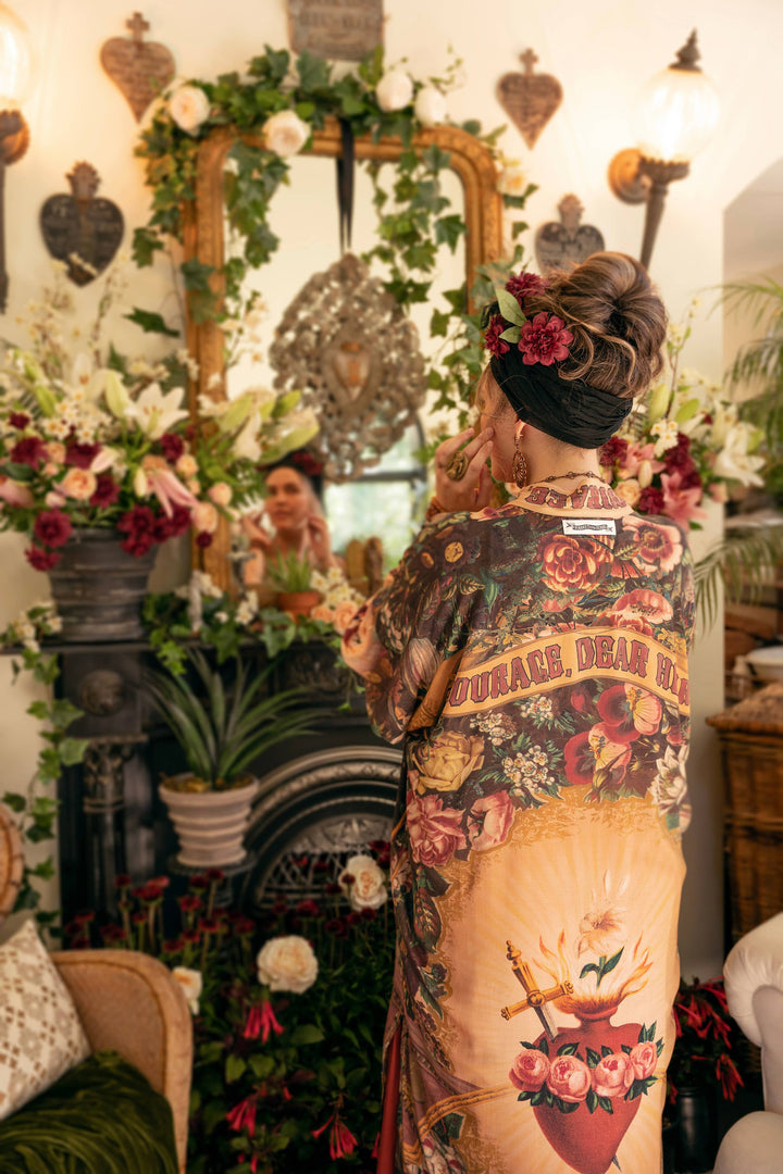 Courage Dear Heart Opera Duster Kimono Robe w/ Sacred Heart