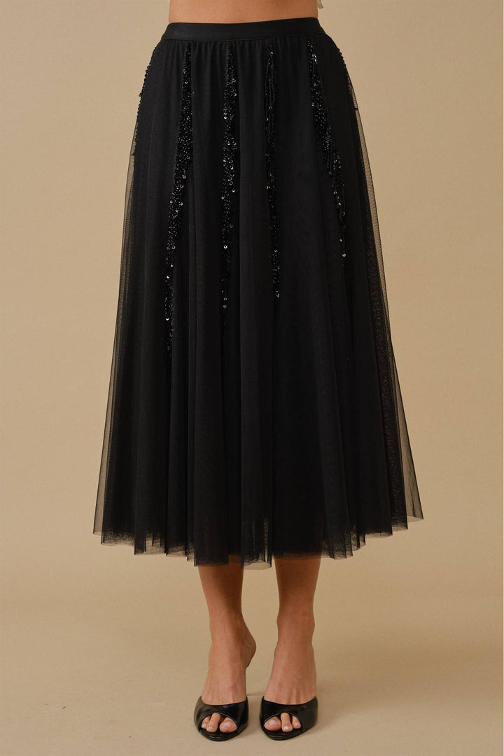 Ethereal Glamour Sequin Panelled Tulle Midi Skirt