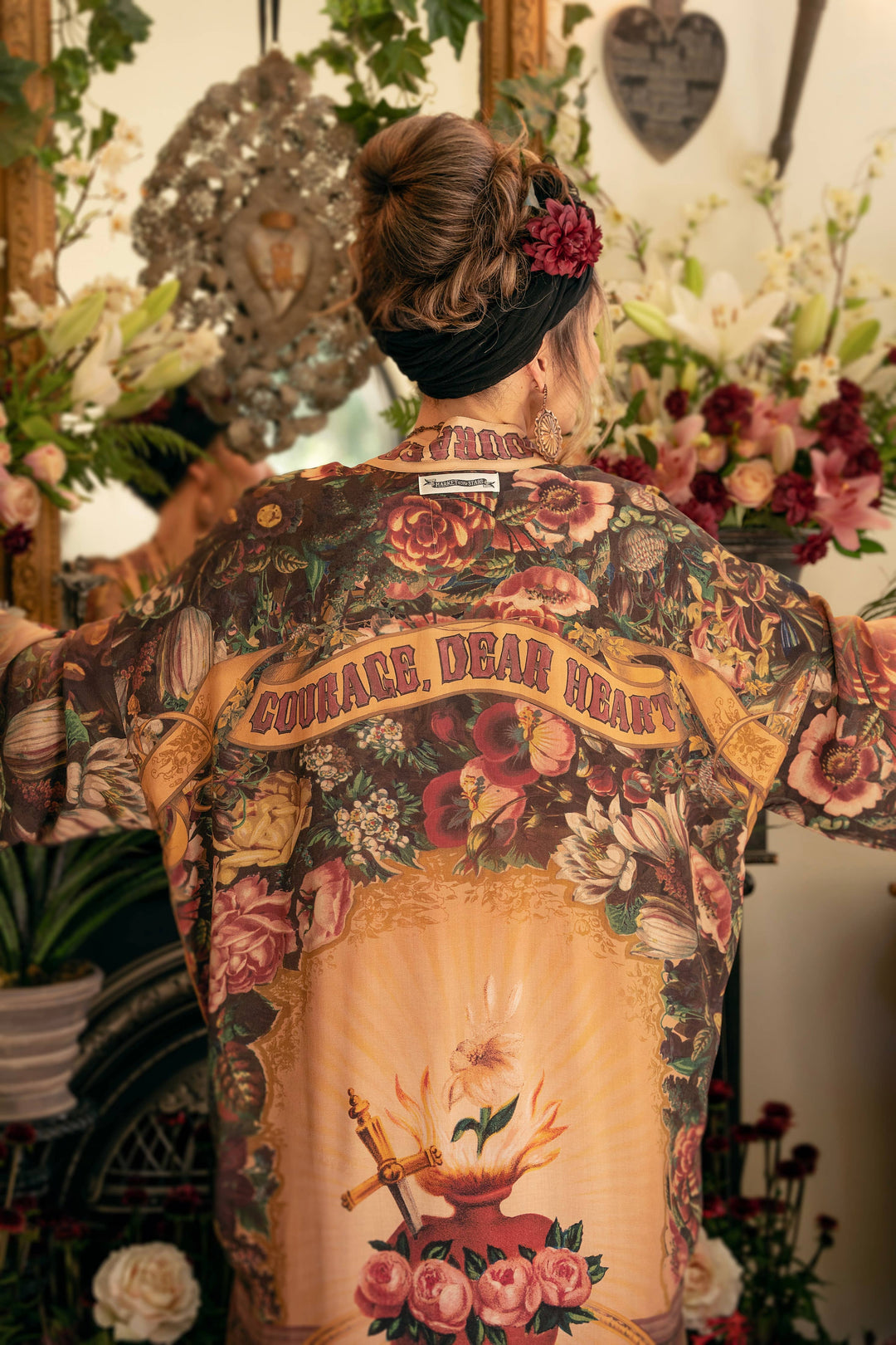 Courage Dear Heart Opera Duster Kimono Robe w/ Sacred Heart