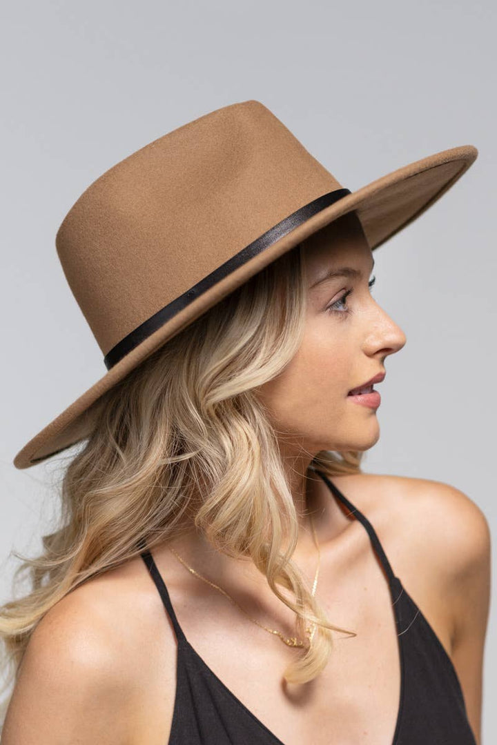 Wool Leather Trim Panama Hat