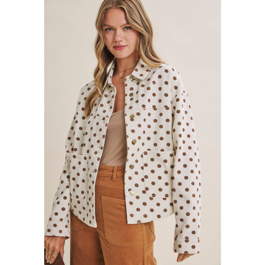 Sunday Cafe Polka Dot Cotton Twill Button Down Jacket