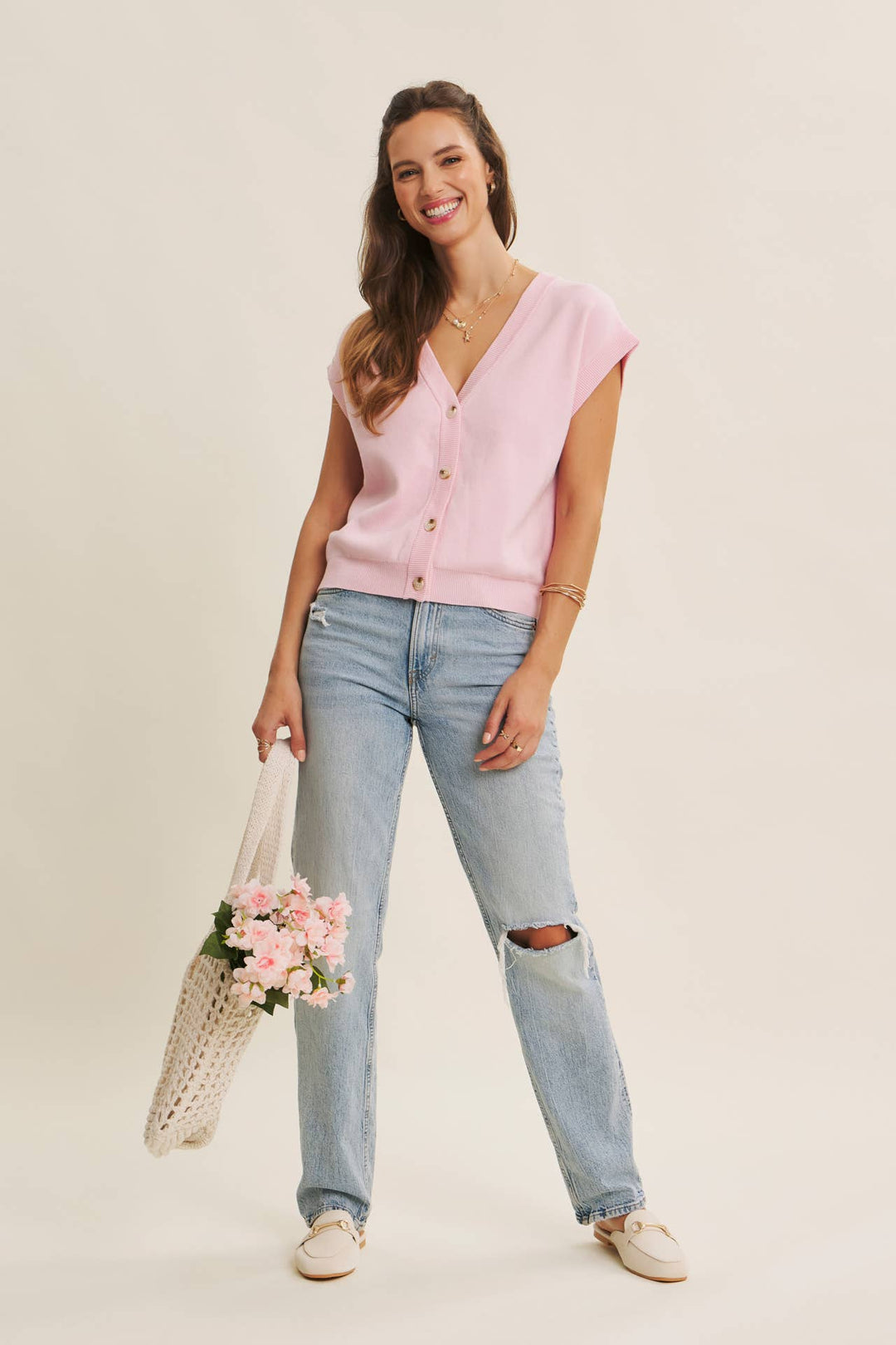 Multi-Way Versatility Soft Cotton Button-Down Sweater Vest