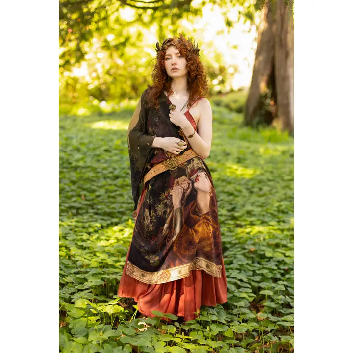The Messenger Scarf with Joan of Arc, Florals & Fox