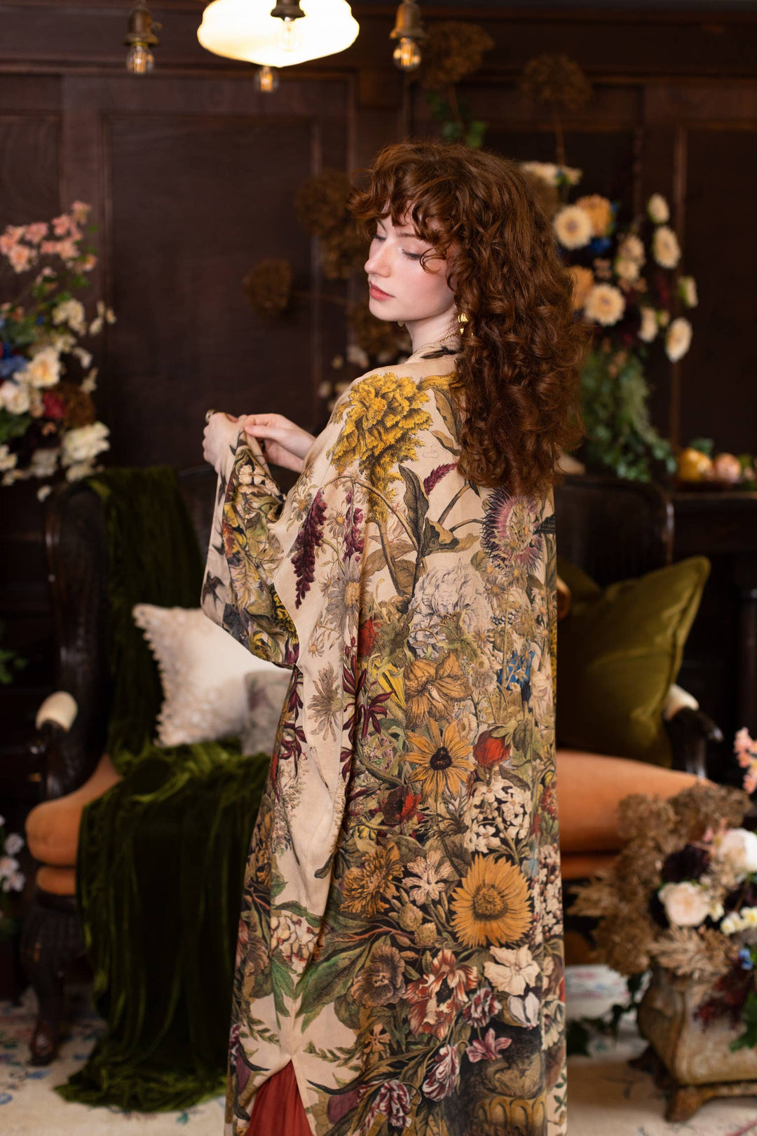 Golden Hour Opera Duster Kimono Robe w/ floral print