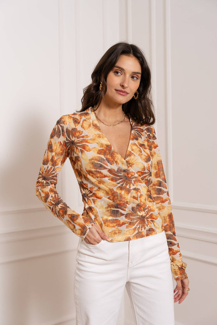 Printed Mesh Wrap Top