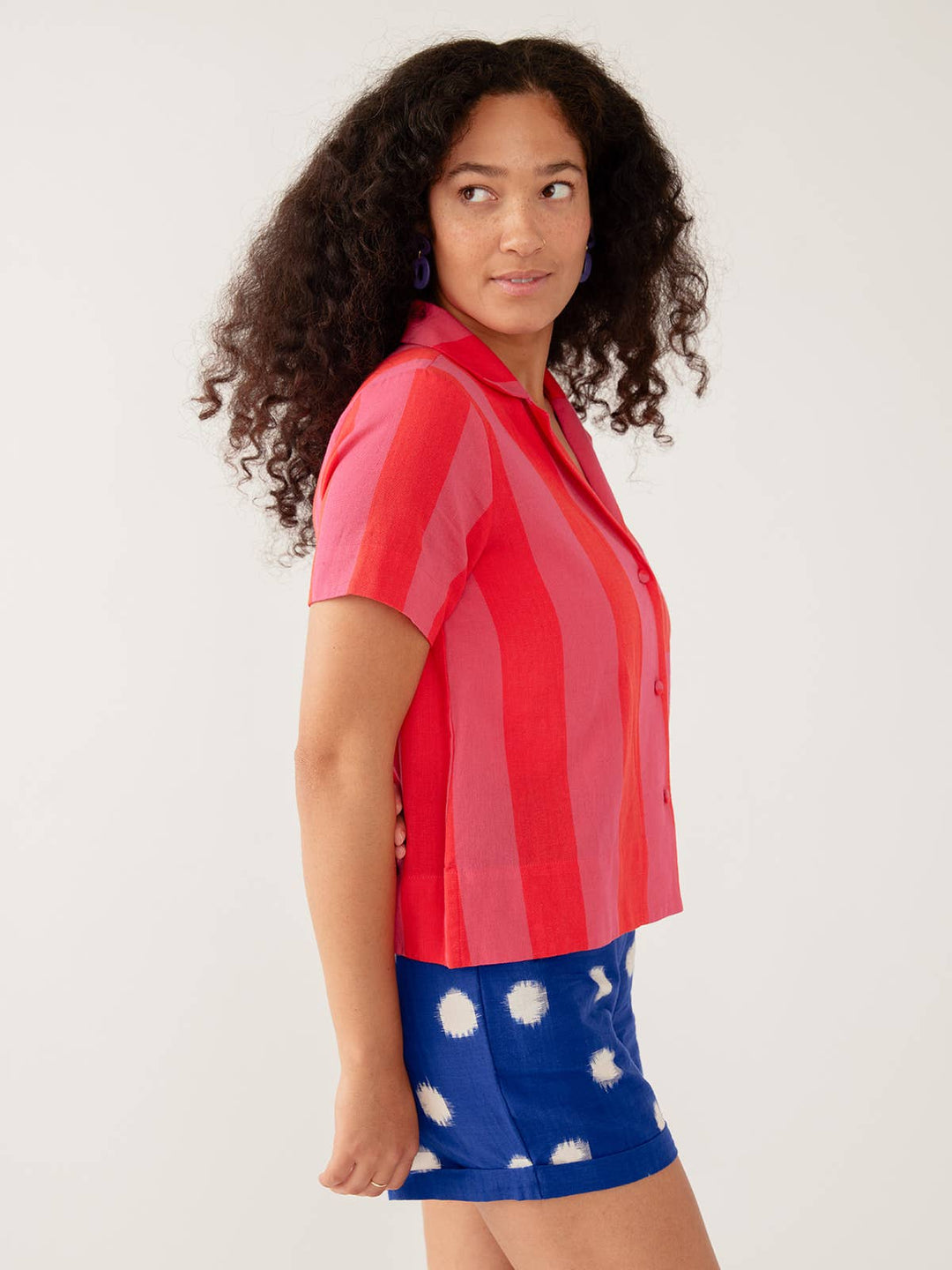 Camp Shirt Pink Red Linen Cotton