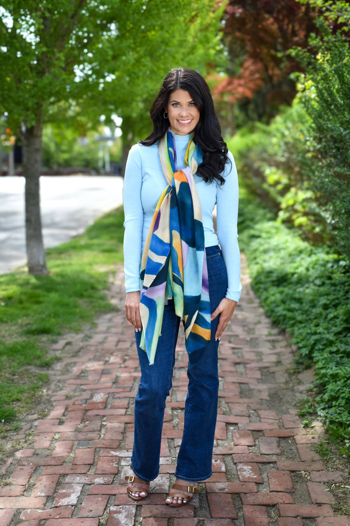 Bertolet Hand Painted Abstract Floral Scarf