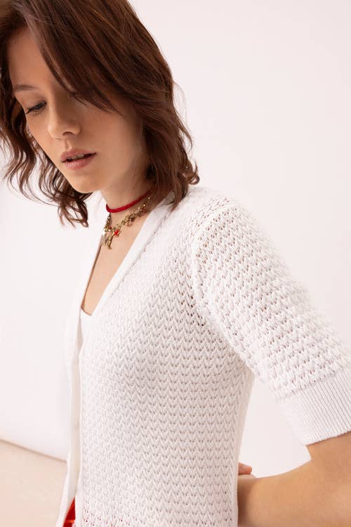 Short Sleeve Structured Knit Cardigan