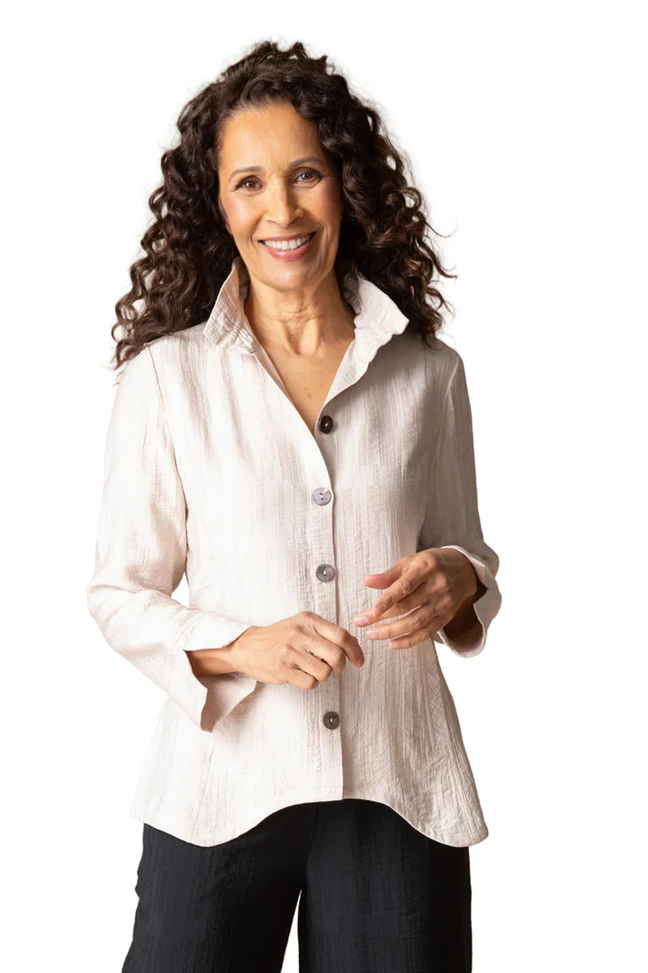 Rayon Jacquard Ruched Collar Shirt
