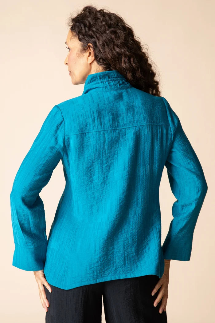 Rayon Jacquard Ruched Collar Shirt