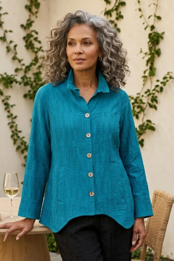 Rayon Jacquard Ruched Collar Shirt