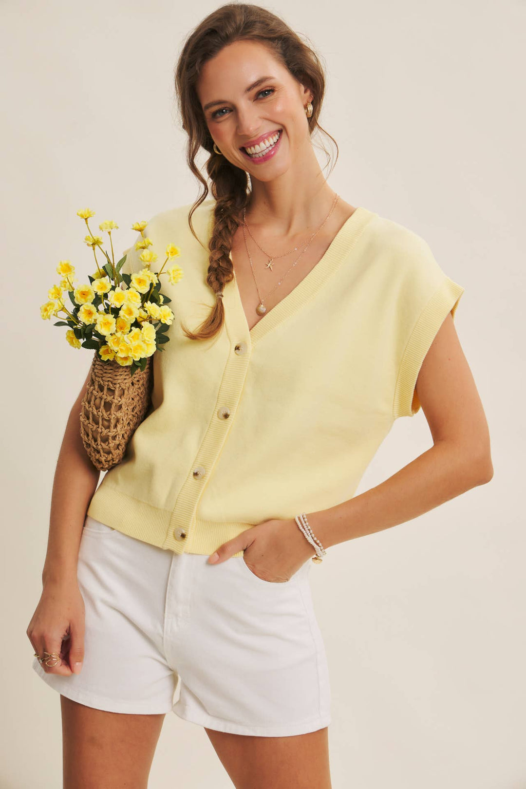 Multi-Way Versatility Soft Cotton Button-Down Sweater Vest