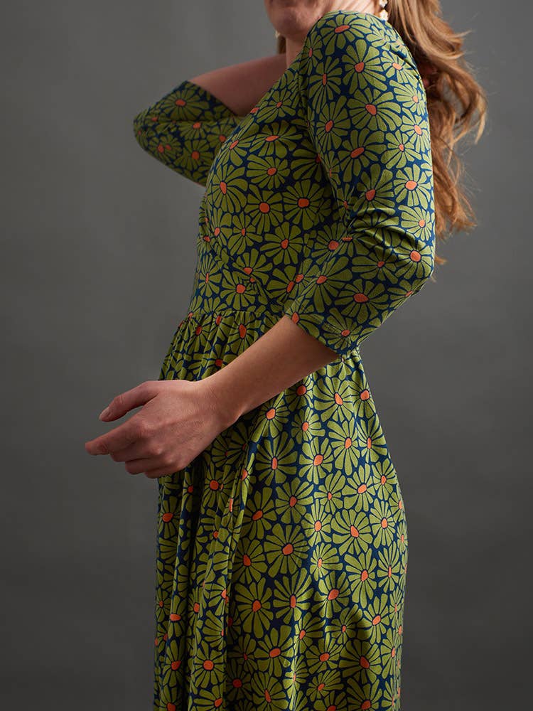 Callie Long Sleeve Wrap Dress Olive Floral