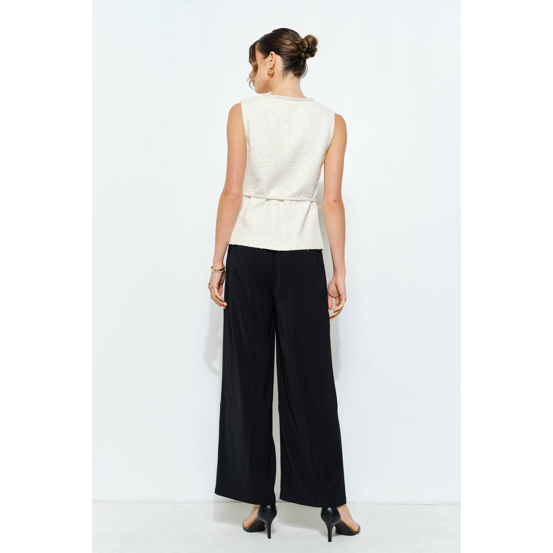 Belted Sequin Tweed Sleeveless Top