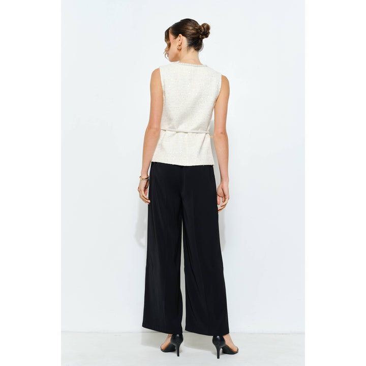 Belted Sequin Tweed Sleeveless Top