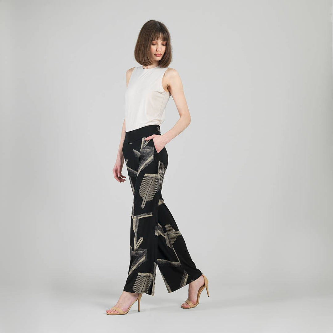 Linear Geo Print Soft Knit Pull-On Pant W/ Pockets