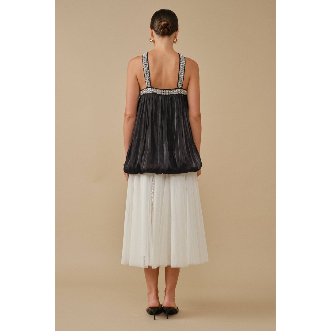 Ethereal Glamour Sequin Panelled Tulle Midi Skirt