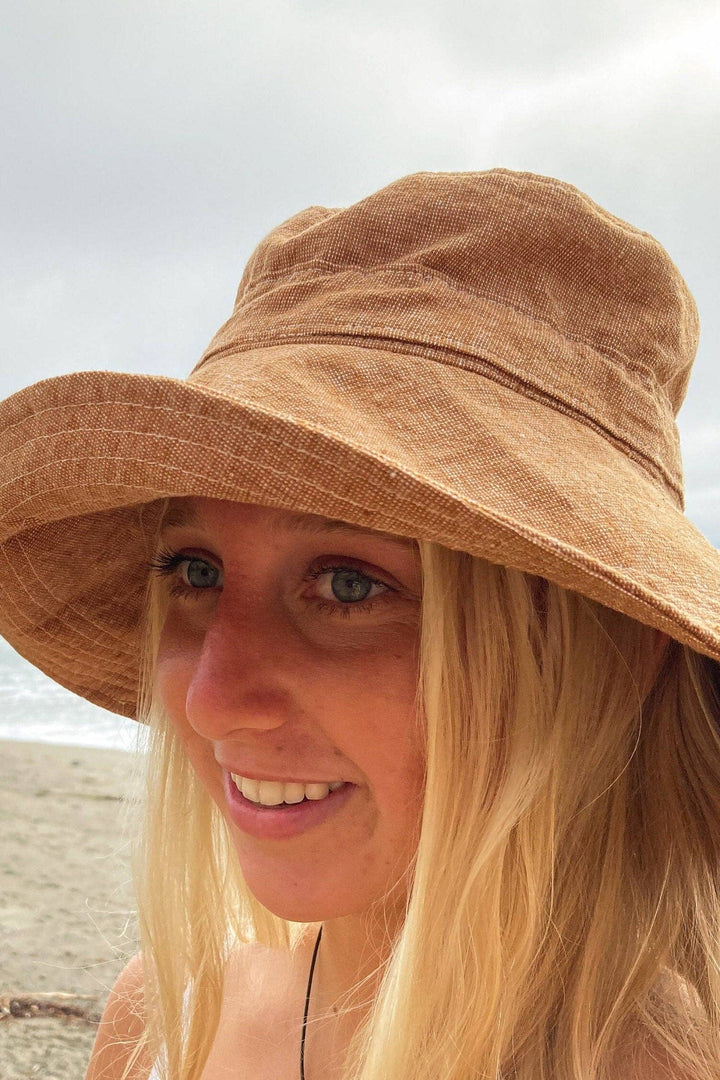 Linen Wide Brim Sun Hat - Rust