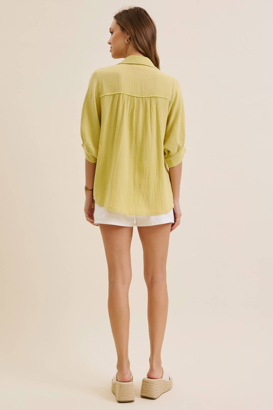 Breathable Mineral Washed Cotton Gauze Button Down Shirt