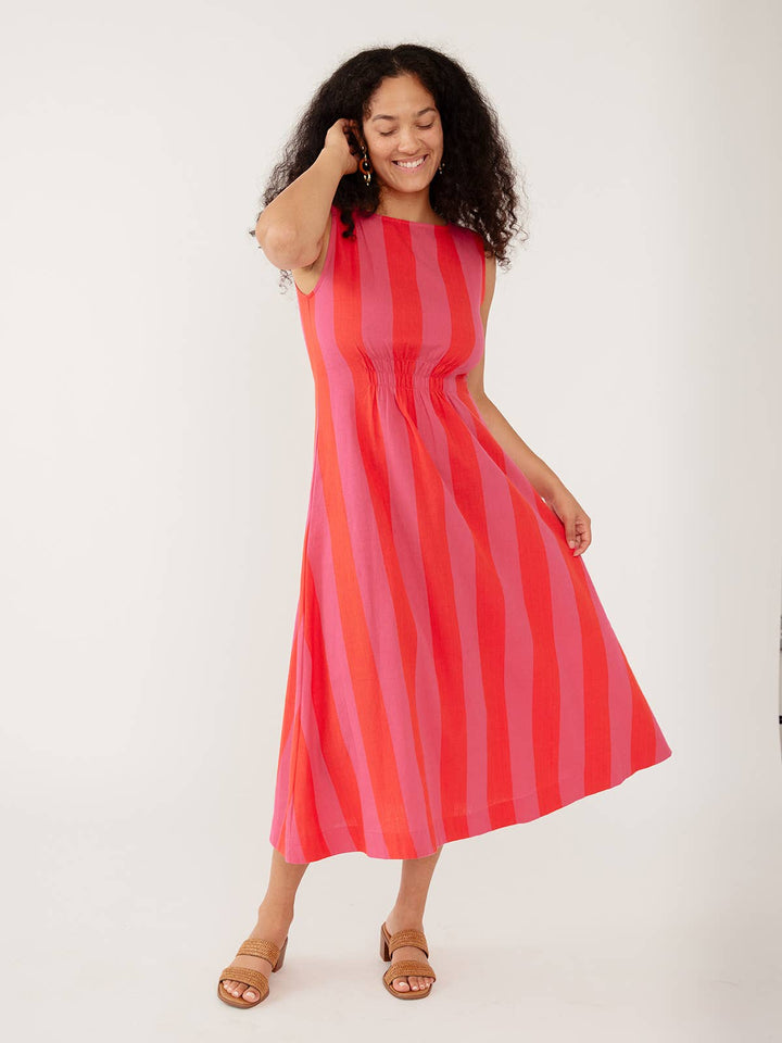 Artsy Traveler Sleeveless Midi Dress Pink Red Linen Cotton