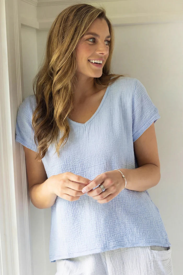 Sunkiss Cotton Gauze V-Neck Top