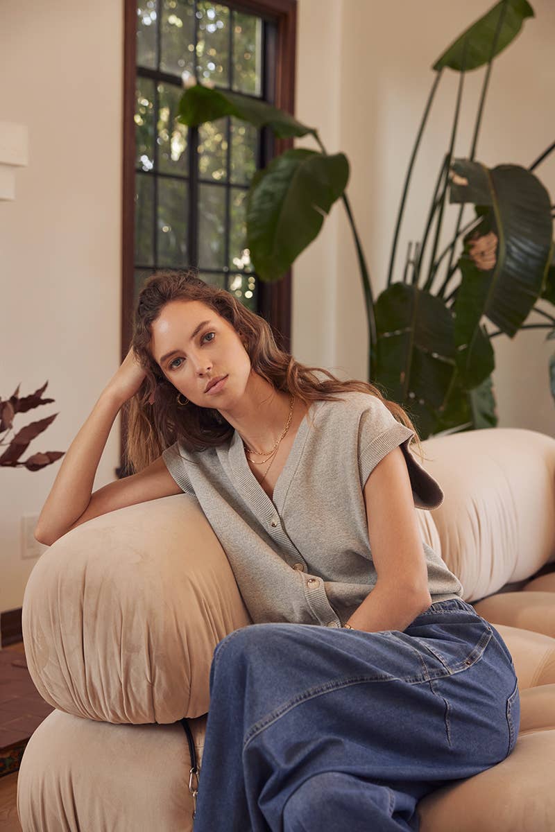 Multi-Way Versatility Soft Cotton Button-Down Sweater Vest