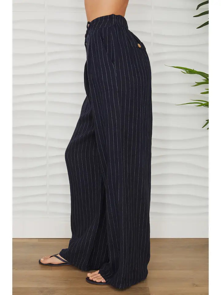 Linen Pinstripe Wide Leg Trouser
