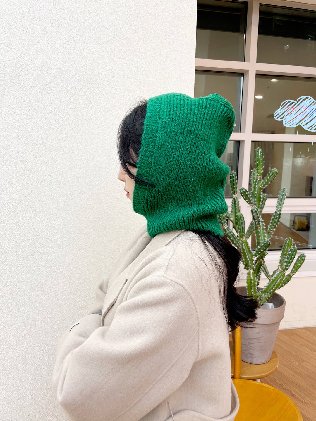 Sweater Knit Alpaca Hooded Winter Balaclava Hat