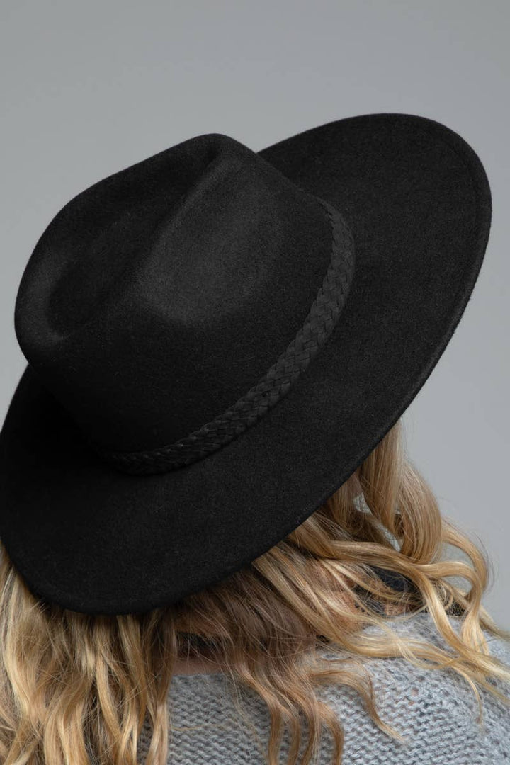 100% Wool Braided Leather Trim Panama Hat