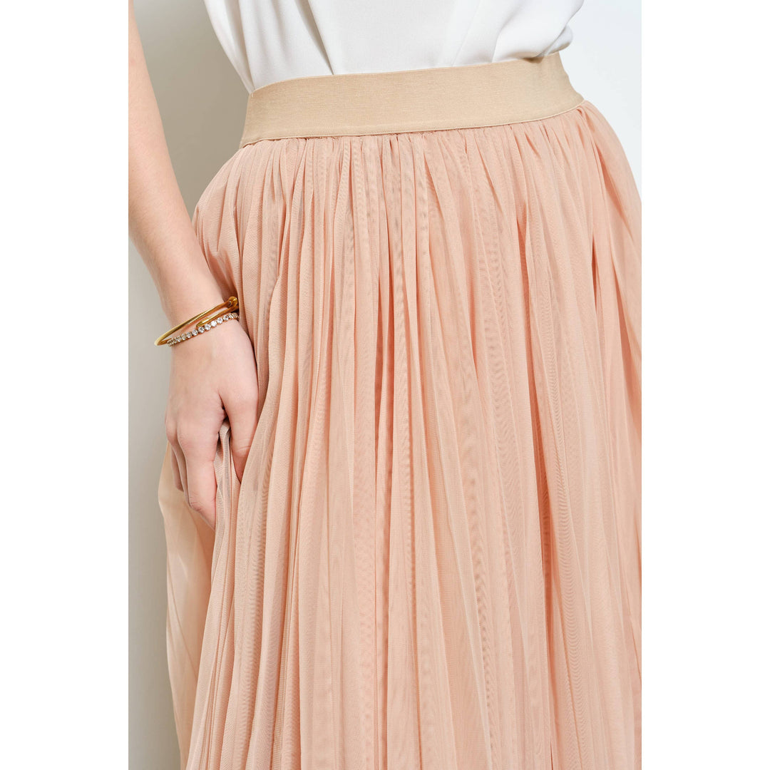 Chic Mesh Sheer Pleated Tulle Maxi Skirt