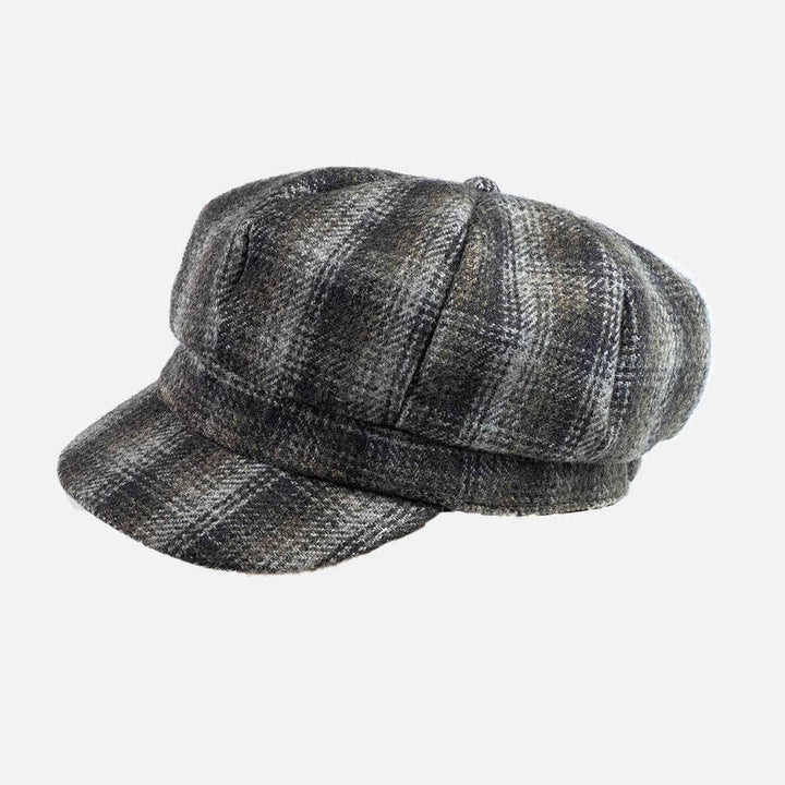 Checked Wool Look Winter Baker Boy Peak Cap