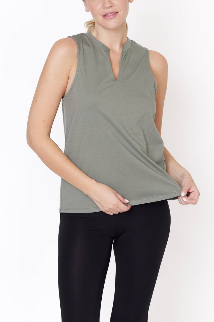 V-Cut Edge Sleeveless Cotton Jersey Top